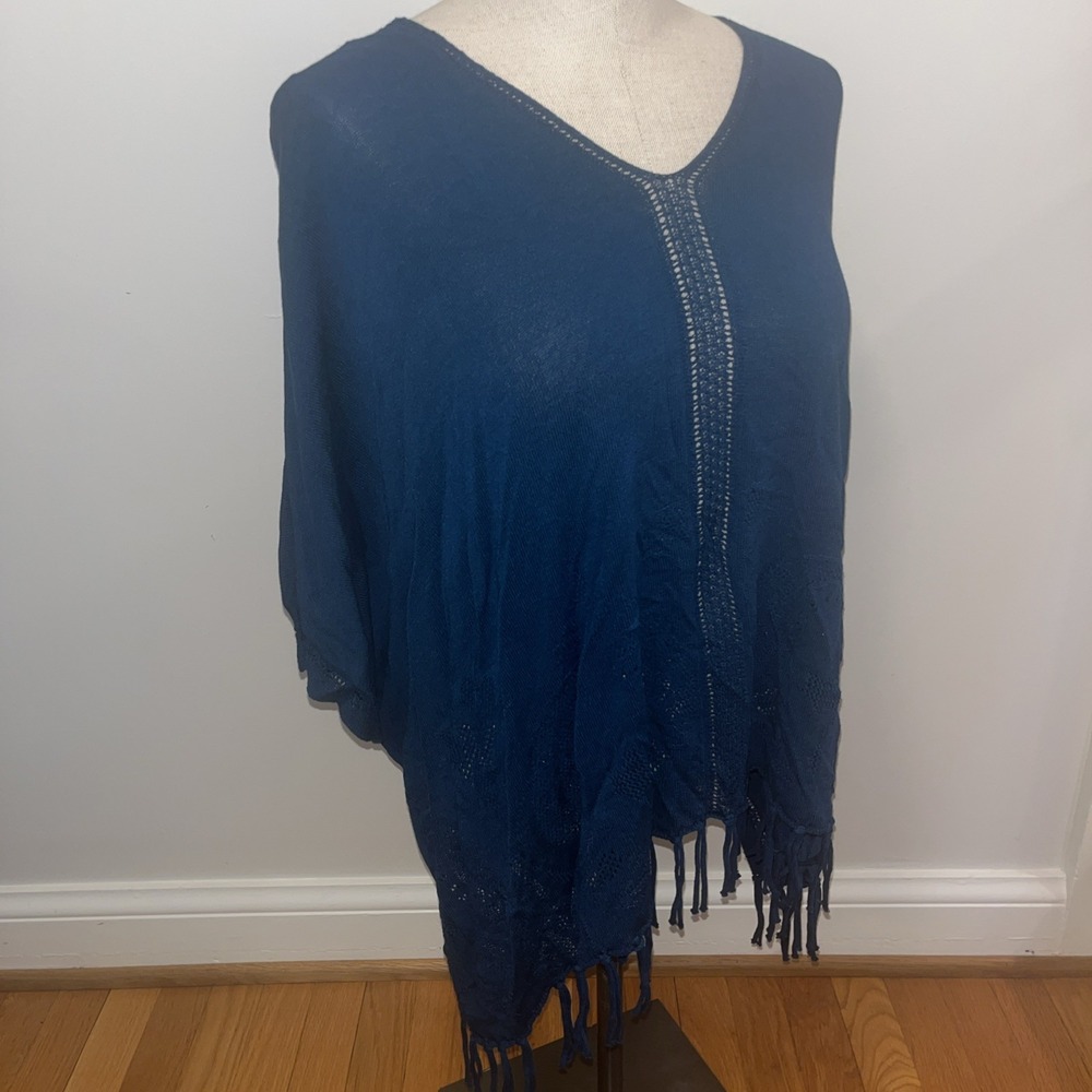 Chico's Blue Knit Shirt w/Fringe Women's Sz L/XL